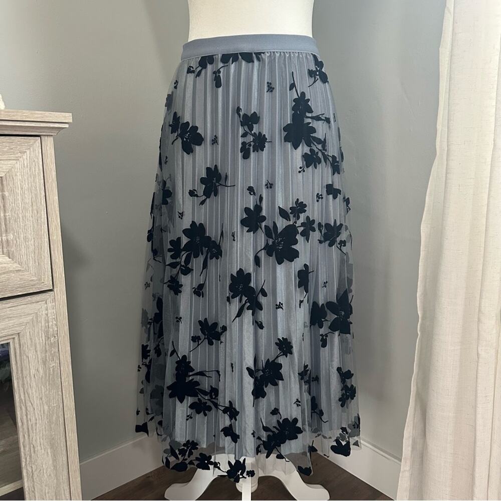 Elegant‎ Floral Black Blue Skirt, Velvet, Accordion, Metallic, New Years, S